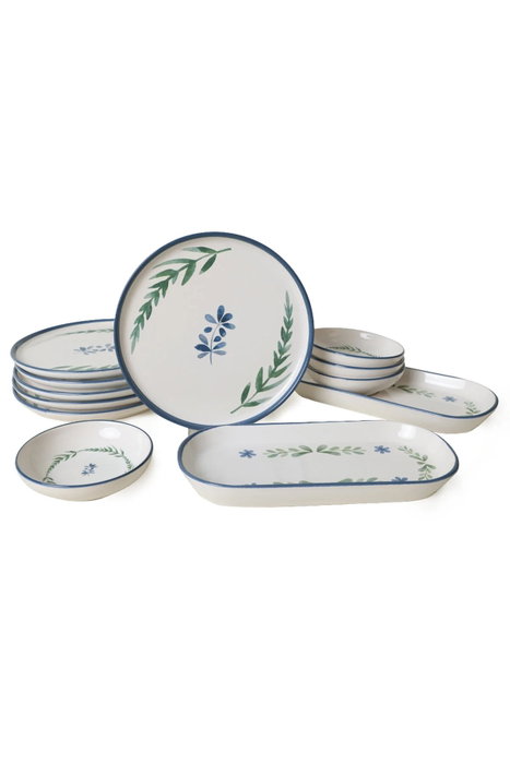 Hermia Set de Desayuno de 12 piezas en Azul, Verde y Blanco